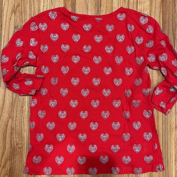 J CREW Red 3/4 Sleeve T-shirt with Silver Glitter Hearts - Picture 6 of 6